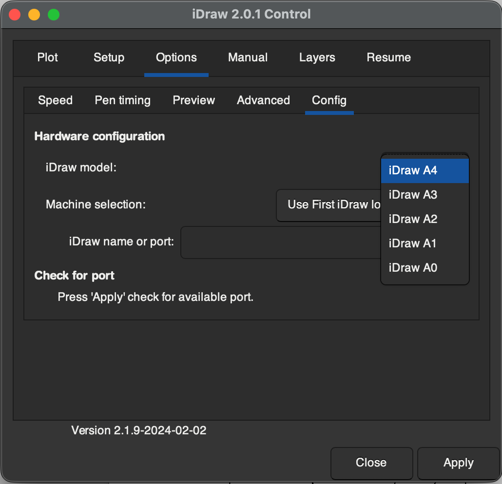 Config menu